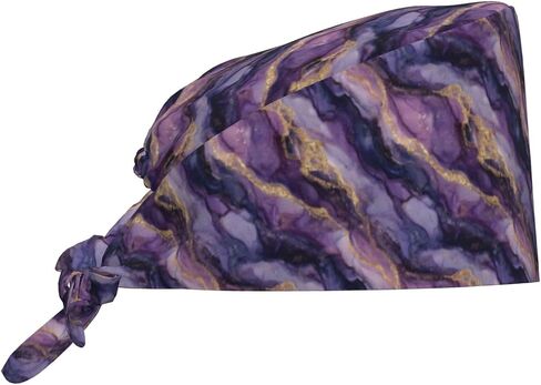 Purple Gold Marble Pattern D Print Scrub Caps Women Men, Nurse Cap Surgical Caps Scrub Hats for Women Men, Adjustable Working Cap with Sweatband in Kuwait