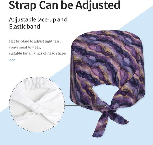 Purple Gold Marble Pattern D Print Scrub Caps Women Men, Nurse Cap Surgical Caps Scrub Hats for Women Men, Adjustable Working Cap with Sweatband in Kuwait