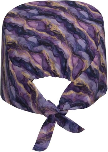 Purple Gold Marble Pattern D Print Scrub Caps Women Men, Nurse Cap Surgical Caps Scrub Hats for Women Men, Adjustable Working Cap with Sweatband in Kuwait