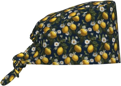 Tropical Lemon Daisy Navy Print Scrub Caps Women Men, Nurse Cap Surgical Caps Scrub Hats for Women Men, Adjustable Working Cap with Sweatband in Kuwait