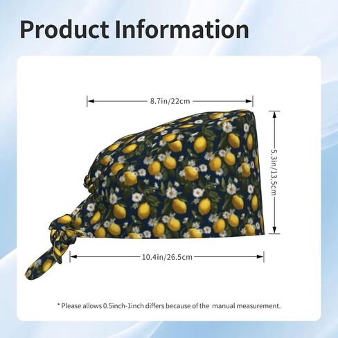 Tropical Lemon Daisy Navy Print Scrub Caps Women Men, Nurse Cap Surgical Caps Scrub Hats for Women Men, Adjustable Working Cap with Sweatband in Kuwait
