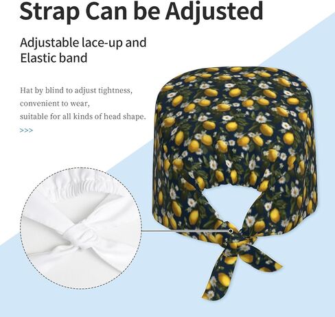 Tropical Lemon Daisy Navy Print Scrub Caps Women Men, Nurse Cap Surgical Caps Scrub Hats for Women Men, Adjustable Working Cap with Sweatband in Kuwait