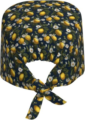 Tropical Lemon Daisy Navy Print Scrub Caps Women Men, Nurse Cap Surgical Caps Scrub Hats for Women Men, Adjustable Working Cap with Sweatband in Kuwait