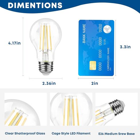 A19 LED Edison Bulbs 60W Equivalent, Energy Saving 800 Lumen Soft White E26 8W Non-Dimmable Clear 3000 Kelvin Natural Warm LED Light Bulbs, Antique House Lights, 6Pack in Saudi Arabia