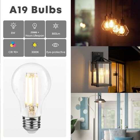 A19 LED Edison Bulbs 60W Equivalent, Energy Saving 800 Lumen Soft White E26 8W Non-Dimmable Clear 3000 Kelvin Natural Warm LED Light Bulbs, Antique House Lights, 6Pack in Saudi Arabia