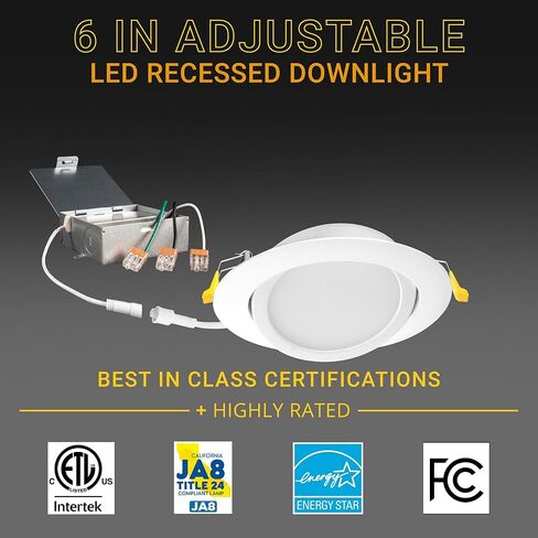 NUWATT 6 بوصة Gimbal LED أضواء ويفر مجوفة، 5CCT 2700K/3000K/3500K/4000K/5000K، قابلة للتعتيم، 1050LM، 12W، إضاءة سفلية LED بزاوية رفيعة للغاية، ETL، 6 عبوات in Kuwait