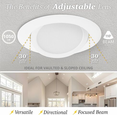 NUWATT 6 بوصة Gimbal LED أضواء ويفر مجوفة، 5CCT 2700K/3000K/3500K/4000K/5000K، قابلة للتعتيم، 1050LM، 12W، إضاءة سفلية LED بزاوية رفيعة للغاية، ETL، 6 عبوات in Kuwait
