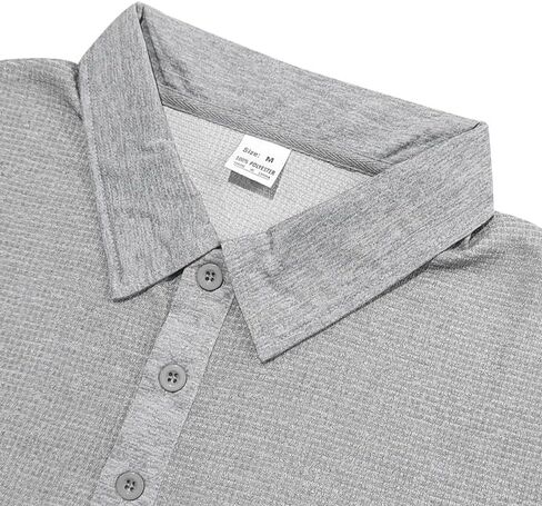Men's Basic Polo Shirt Long Sleeve Button Down Solid Color Waffle Golf T-Shirt Summer Fall Black Lightweight Trendy Casual Regular Fit Vacation Work Tops Pullover S in Saudi Arabia