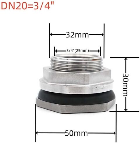 3/4" BSP Internal Thread 304 Stainless Steel External Bulkhead Joint Water Tank Joint Connector in Saudi Arabia