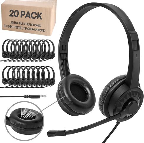 20 Pack Bulk Headset with Microphone for Classroom, Noise Canceling Computer Headphones with Microphone for Office, Durable 3.5mm Wired Headset with Mic for Meetings Laptop PC in Saudi Arabia