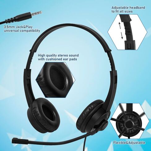 20 Pack Bulk Headset with Microphone for Classroom, Noise Canceling Computer Headphones with Microphone for Office, Durable 3.5mm Wired Headset with Mic for Meetings Laptop PC in Saudi Arabia