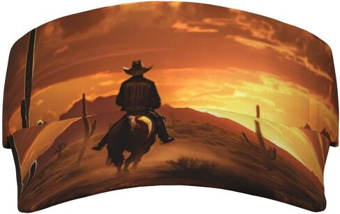 West Desert Cactus with Cowboys Riding Horses3 Print Sports Sun Visor Hats Adjustable Running Golf Tennis Sun Cap for Women Men Black in Saudi Arabia