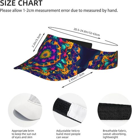 Mandala Pattern Print Sports Sun Visor Hats Adjustable Running Golf Tennis Sun Cap for Women Men Black in Saudi Arabia