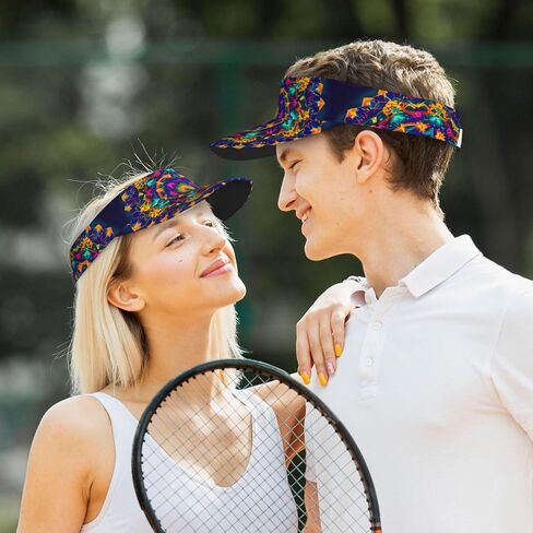 Mandala Pattern Print Sports Sun Visor Hats Adjustable Running Golf Tennis Sun Cap for Women Men Black in Saudi Arabia