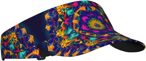 Mandala Pattern Print Sports Sun Visor Hats Adjustable Running Golf Tennis Sun Cap for Women Men Black in Saudi Arabia