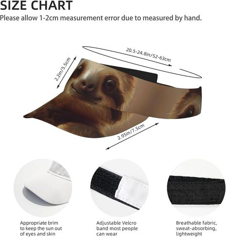 Adorable Sloth Print Sports Sun Visor Hats Adjustable Running Golf Tennis Sun Cap for Women Men Black in Saudi Arabia