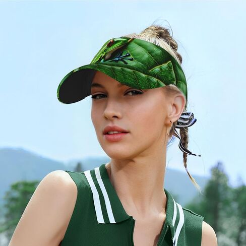 Frog Leaves Print Sports Sun Visor Hats Adjustable Running Golf Tennis Sun Cap for Women Men Black in Saudi Arabia