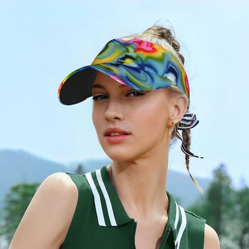 Tie Dye Print Sports Sun Visor Hats Adjustable Running Golf Tennis Sun Cap for Women Men Black in Saudi Arabia