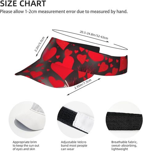 Red Hearts Firework Print Sports Sun Visor Hats Adjustable Running Golf Tennis Sun Cap for Women Men Black in Saudi Arabia