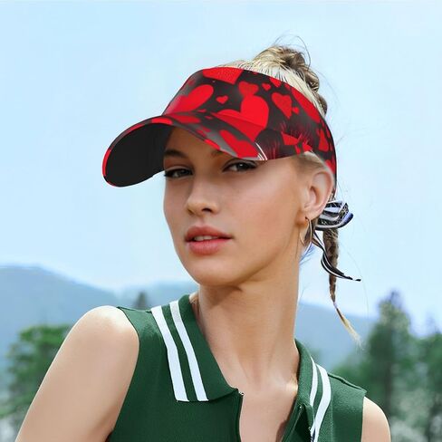 Red Hearts Firework Print Sports Sun Visor Hats Adjustable Running Golf Tennis Sun Cap for Women Men Black in Saudi Arabia