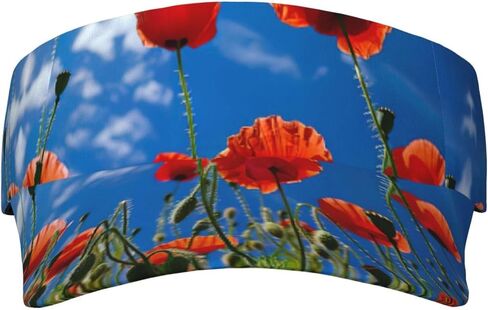Poppies on Blue Sky Print Sports Sun Visor Hats Adjustable Running Golf Tennis Sun Cap for Women Men in Saudi Arabia