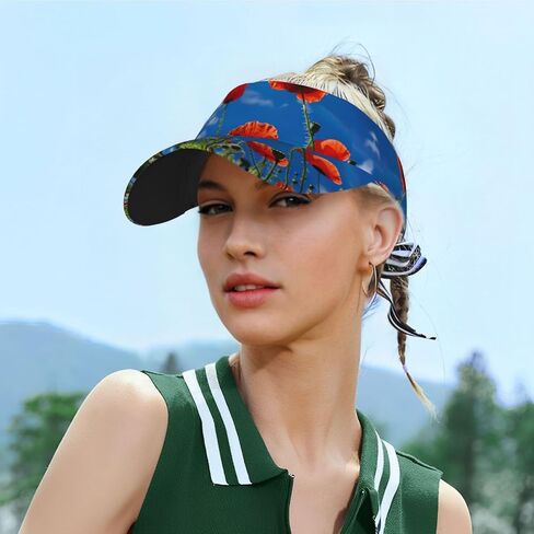 Poppies on Blue Sky Print Sports Sun Visor Hats Adjustable Running Golf Tennis Sun Cap for Women Men in Saudi Arabia