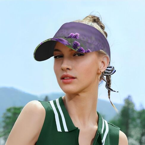 Purple Lavender Colored Flowers Print Sports Sun Visor Hats Adjustable Running Golf Tennis Sun Cap for Women Men in Saudi Arabia
