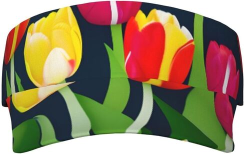 Colorful Tulips Pattern Print Sports Sun Visor Hats Adjustable Running Golf Tennis Sun Cap for Women Men in Saudi Arabia