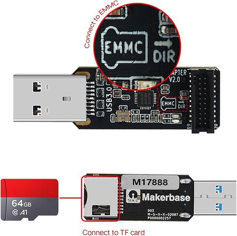 محول MKS EMMC USB3.0 عالي السرعة MKS EMMC-محول V2 لوحدة EMMC وبطاقة ذاكرة TF أسود PCB in Kuwait