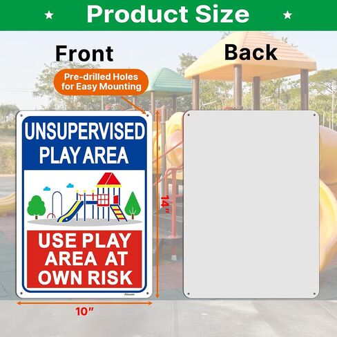 Unsupervised Play Area, Use Play Area at Own Risk Signs, 14" x 10" Unsupervised Play Area Signs, Rust-Free Aluminum, Weatherproof, Easy to Install, 2 Pack in Saudi Arabia