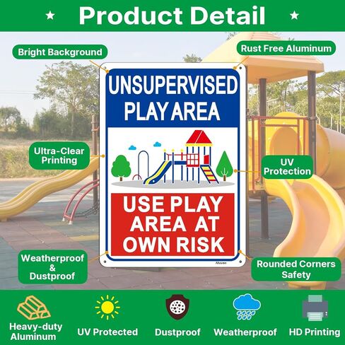 Unsupervised Play Area, Use Play Area at Own Risk Signs, 14" x 10" Unsupervised Play Area Signs, Rust-Free Aluminum, Weatherproof, Easy to Install, 2 Pack in Saudi Arabia