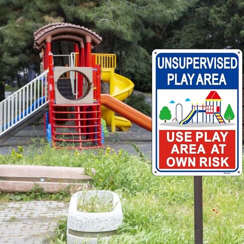 Unsupervised Play Area, Use Play Area at Own Risk Signs, 14" x 10" Unsupervised Play Area Signs, Rust-Free Aluminum, Weatherproof, Easy to Install, 2 Pack in Saudi Arabia