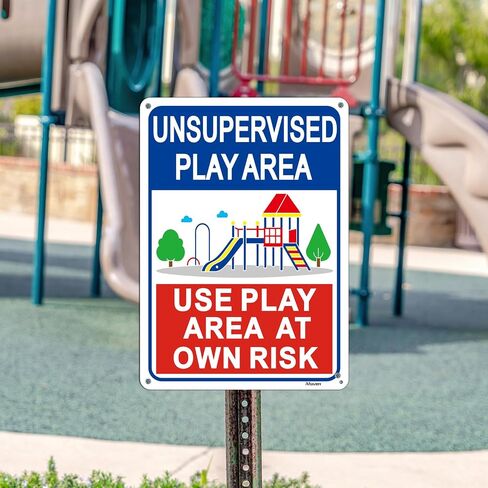Unsupervised Play Area, Use Play Area at Own Risk Signs, 14" x 10" Unsupervised Play Area Signs, Rust-Free Aluminum, Weatherproof, Easy to Install, 2 Pack in Saudi Arabia