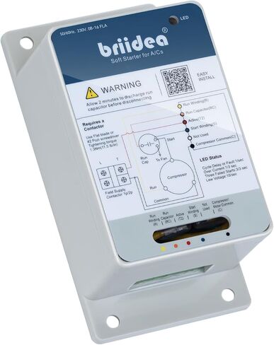 Briidea 8–16A AC Soft Starter for Home Air Conditioners (1.75–3.5 Ton) - Reduces Start-Up Current by Up to 70%, Reverse Motor Protection, Quiet Compressor Start, Works with Utility & Generator Power in Saudi Arabia