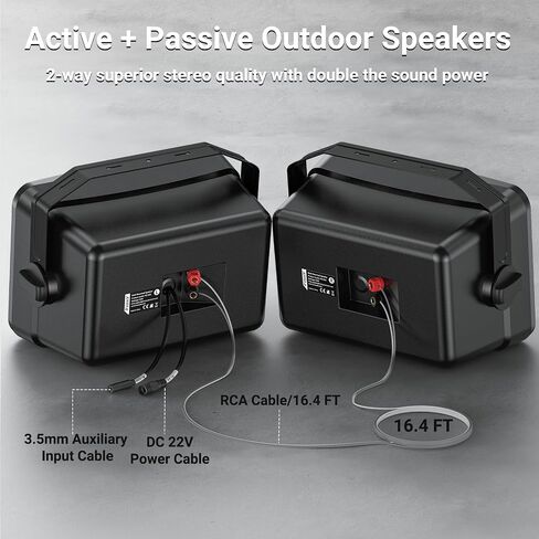 Inwa Outdoor Bluetooth Speakers, Active Passive Wall Mount Speaker, Waterproof Wireless Indoor/Outdoor Stereo Sound Set W/Aux in, Sound System for Patio/Porch/Gazebo/Garage(Pair, MZ-660) in Saudi Arabia