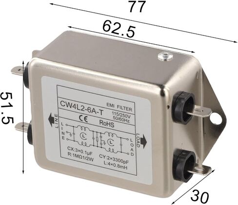 FABULETTA Double-Section Single-Phase Power Filter 115/250VAC 50/60Hz Featuring 80dB Stop Attenuation for Electrical Systems CW4L2-6A-T(CW4L2-6A-T) in Kuwait