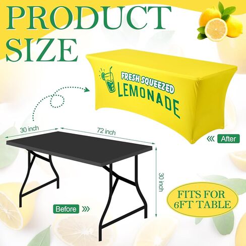 Oudain Lemonade Stand لوازم مفرش المائدة تمتد دنة غطاء الطاولة بائع عصير الليمون مفرش المائدة لطاولات قابلة للطي القياسية الصيف تجمع الشاطئ نزهة الليمون عيد ميلاد ديكور حفلة (أصفر، 6 أقدام) in Kuwait