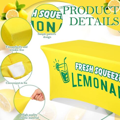 Oudain Lemonade Stand لوازم مفرش المائدة تمتد دنة غطاء الطاولة بائع عصير الليمون مفرش المائدة لطاولات قابلة للطي القياسية الصيف تجمع الشاطئ نزهة الليمون عيد ميلاد ديكور حفلة (أصفر، 6 أقدام) in Kuwait