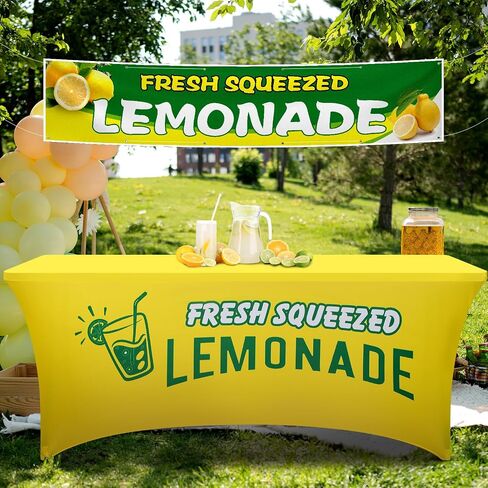 Oudain Lemonade Stand لوازم مفرش المائدة تمتد دنة غطاء الطاولة بائع عصير الليمون مفرش المائدة لطاولات قابلة للطي القياسية الصيف تجمع الشاطئ نزهة الليمون عيد ميلاد ديكور حفلة (أصفر، 6 أقدام) in Kuwait