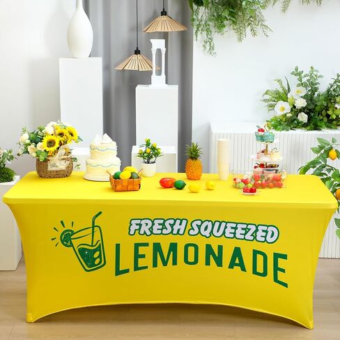 Oudain Lemonade Stand لوازم مفرش المائدة تمتد دنة غطاء الطاولة بائع عصير الليمون مفرش المائدة لطاولات قابلة للطي القياسية الصيف تجمع الشاطئ نزهة الليمون عيد ميلاد ديكور حفلة (أصفر، 6 أقدام) in Kuwait