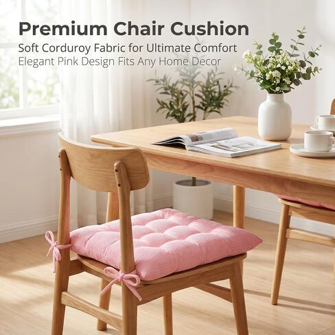HLOVME Corduroy Chair Cushion with Ties Ultra Soft Warm Floor Cushion for Kids Reading Nook Comfortable Square Seat Cushion for Adult 15.7"x15.7", Pink in Kuwait