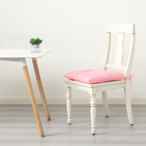 HLOVME Corduroy Chair Cushion with Ties Ultra Soft Warm Floor Cushion for Kids Reading Nook Comfortable Square Seat Cushion for Adult 15.7"x15.7", Pink in Kuwait