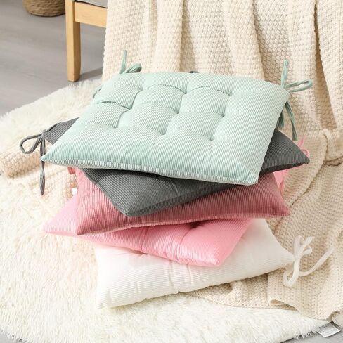 HLOVME Corduroy Chair Cushion with Ties Ultra Soft Warm Floor Cushion for Kids Reading Nook Comfortable Square Seat Cushion for Adult 15.7"x15.7", Pink in Kuwait
