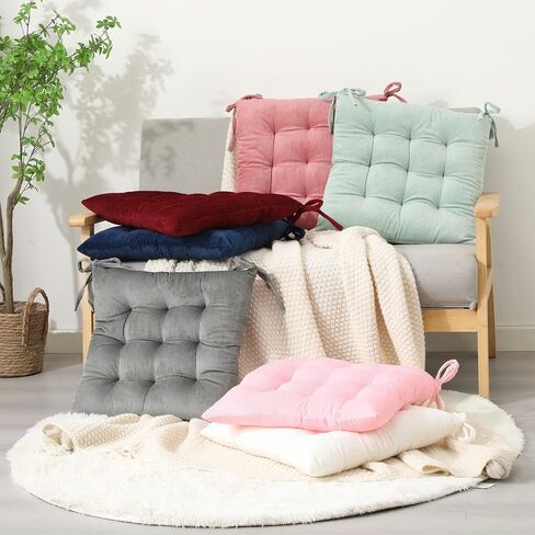 HLOVME Corduroy Chair Cushion with Ties Ultra Soft Warm Floor Cushion for Kids Reading Nook Comfortable Square Seat Cushion for Adult 15.7"x15.7", Pink in Kuwait