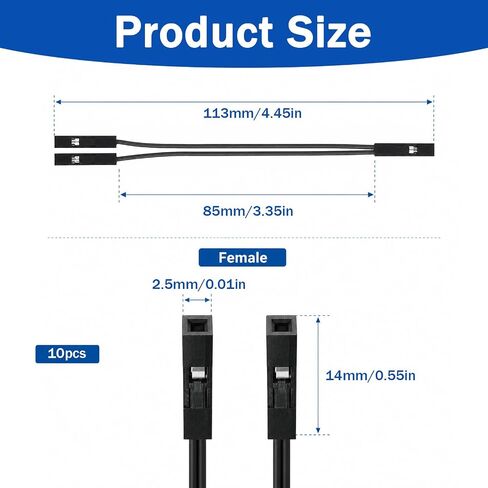 10 Pack Female to Female Jumper Wires 2 Pin Connector | Pc Power Switch Splitter, Wire 2 Pins Single Female to Dual Female Jumper, for 3D Printe Power Light-Emitting Diode(Black) in Saudi Arabia