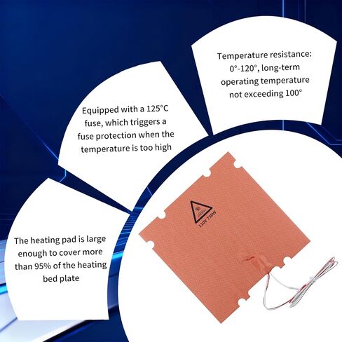 لوحة تسخين سيليكون FYSETC لمشروع Voron: حصيرة حرارية مطورة 300 * 300 مم / 11.8 بوصة تيار متردد 110 فولت 750 وات مع مستشعر الثرمستور 3950 100 ك وفتيل حراري ثنائي المعدن - ملحقات الطابعة ثلاثية الأبعاد in Kuwait