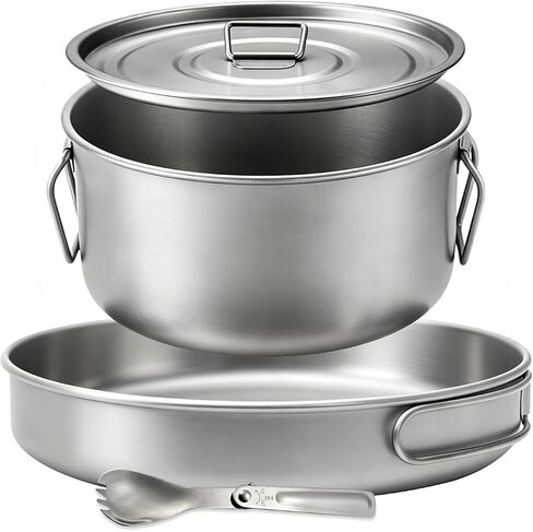 BY-J Titanium Camping Cookware with Foldable Handle & Lid, Titanium Camping Cookware 1100ml & 350ml Lightweight Camping Pot for Backpacking Hiking Traveling and Picnic in Saudi Arabia
