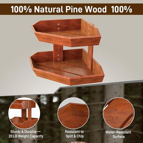 Wooden Fruit Basket for Kitchen Counter 2 Tier, Large Capacity Fruit Bowl for Corner, Space-Saving Fruit Stand Holder for Bread Fruit and Vegetable Storage Kitchen Countertop Organizer in Kuwait