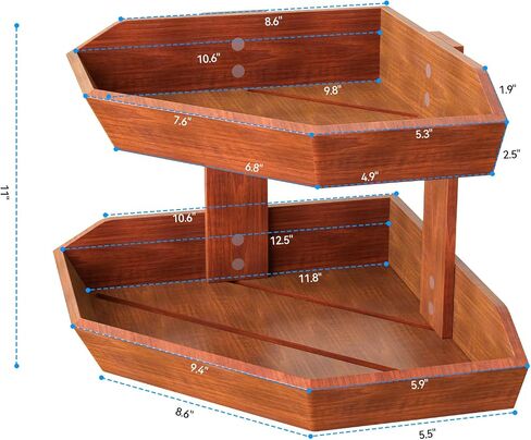 Wooden Fruit Basket for Kitchen Counter 2 Tier, Large Capacity Fruit Bowl for Corner, Space-Saving Fruit Stand Holder for Bread Fruit and Vegetable Storage Kitchen Countertop Organizer in Kuwait