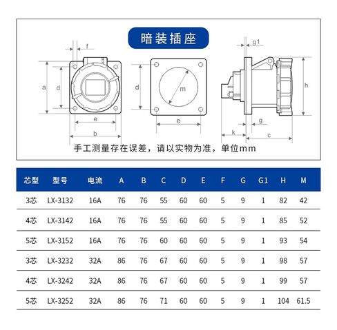 1 Pcs Blue Industrial and Socket 16A 32A IP67 Connector Mounted Concealed Docking Conversion(LX 3132-3 core 16A) in Saudi Arabia